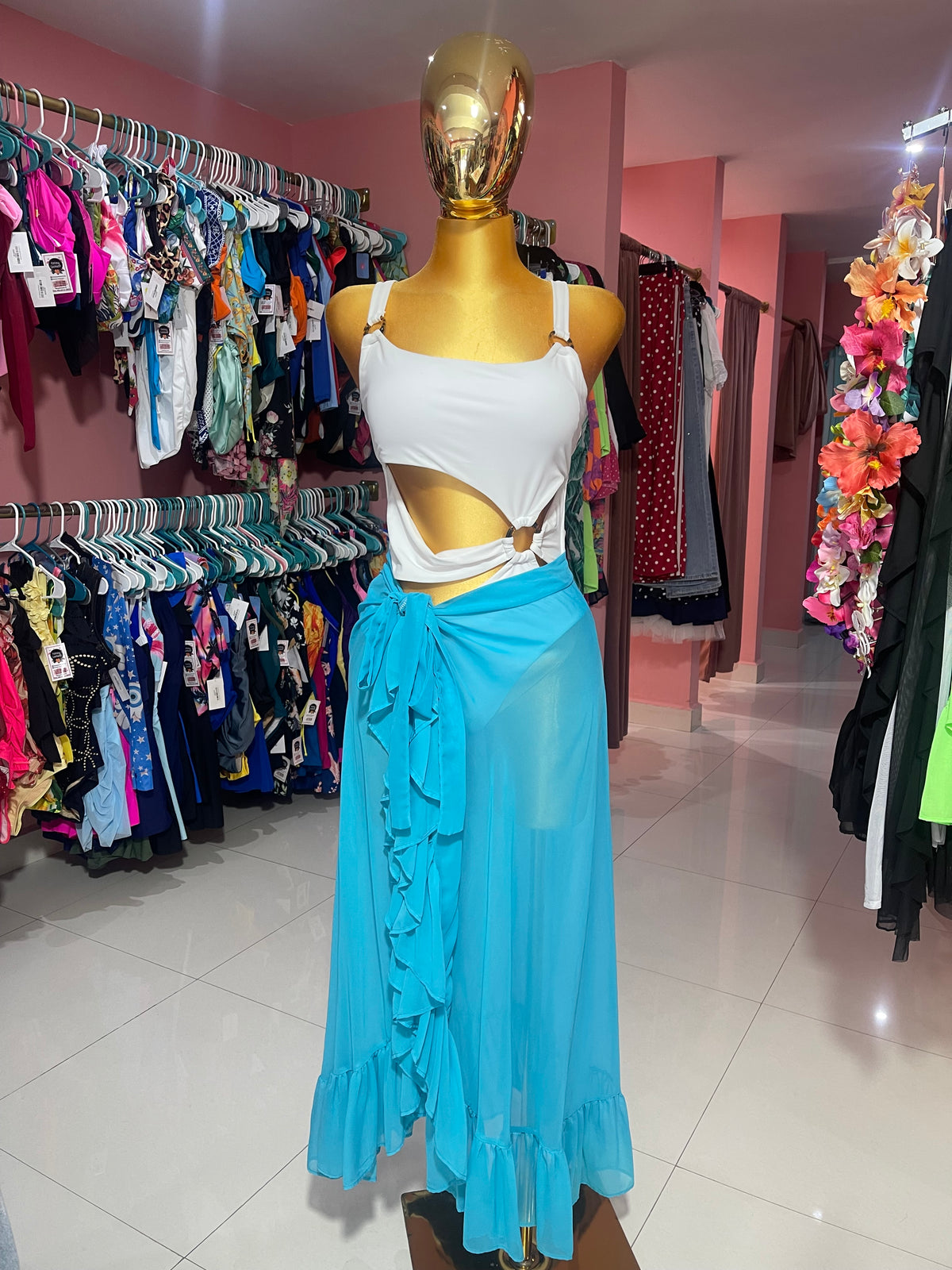 Falda azul turquesa