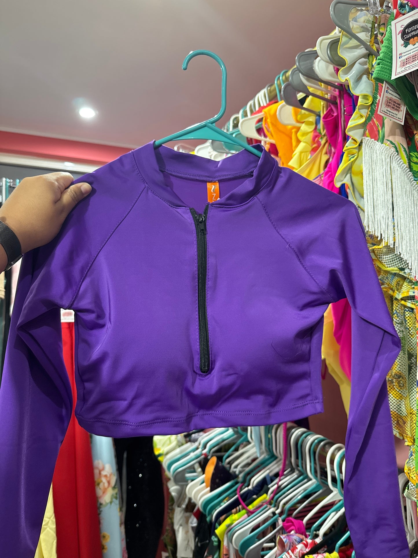 Top Manga Larga Morado