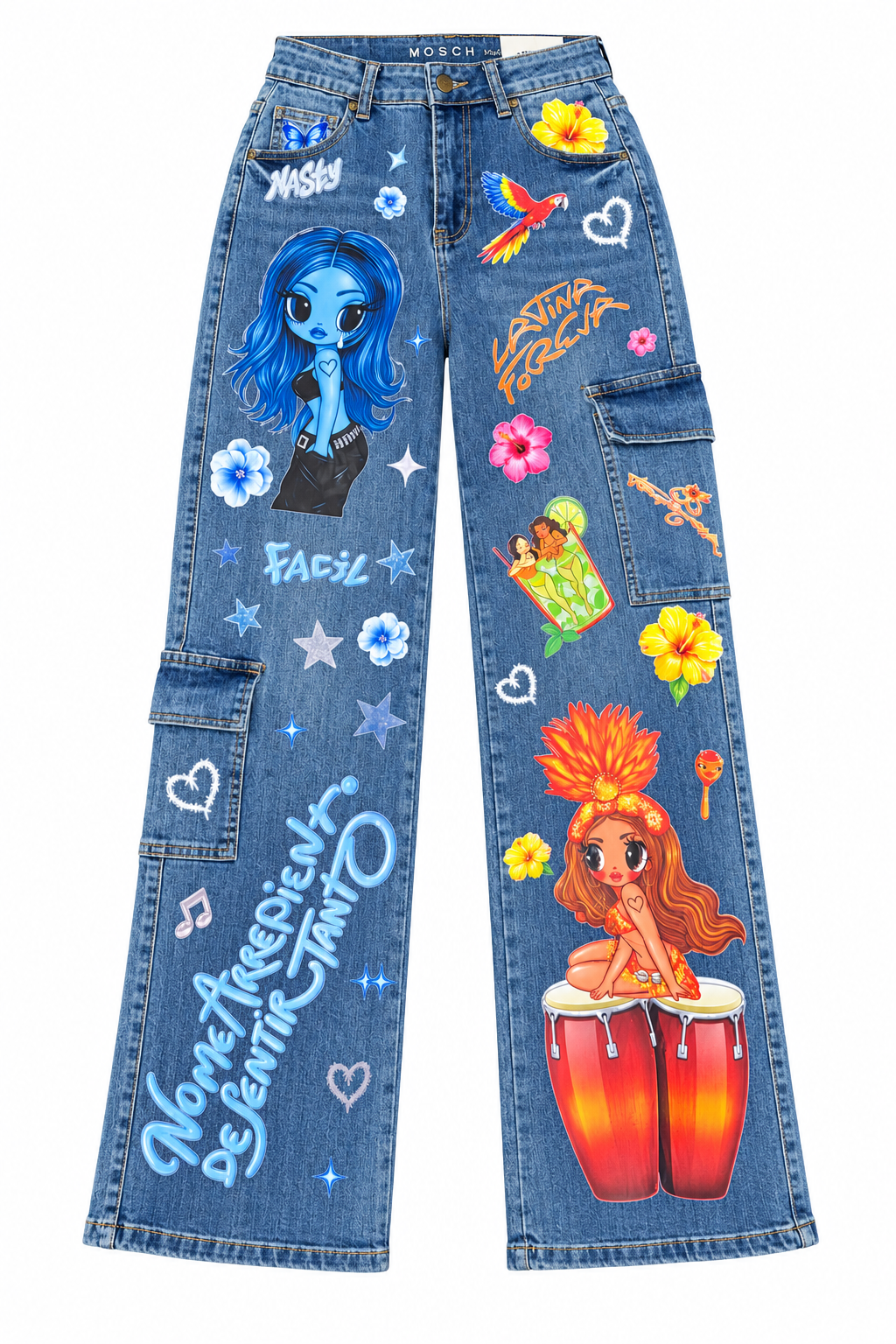 Pantalón estampado Karol G wide leg 2 eras cargo