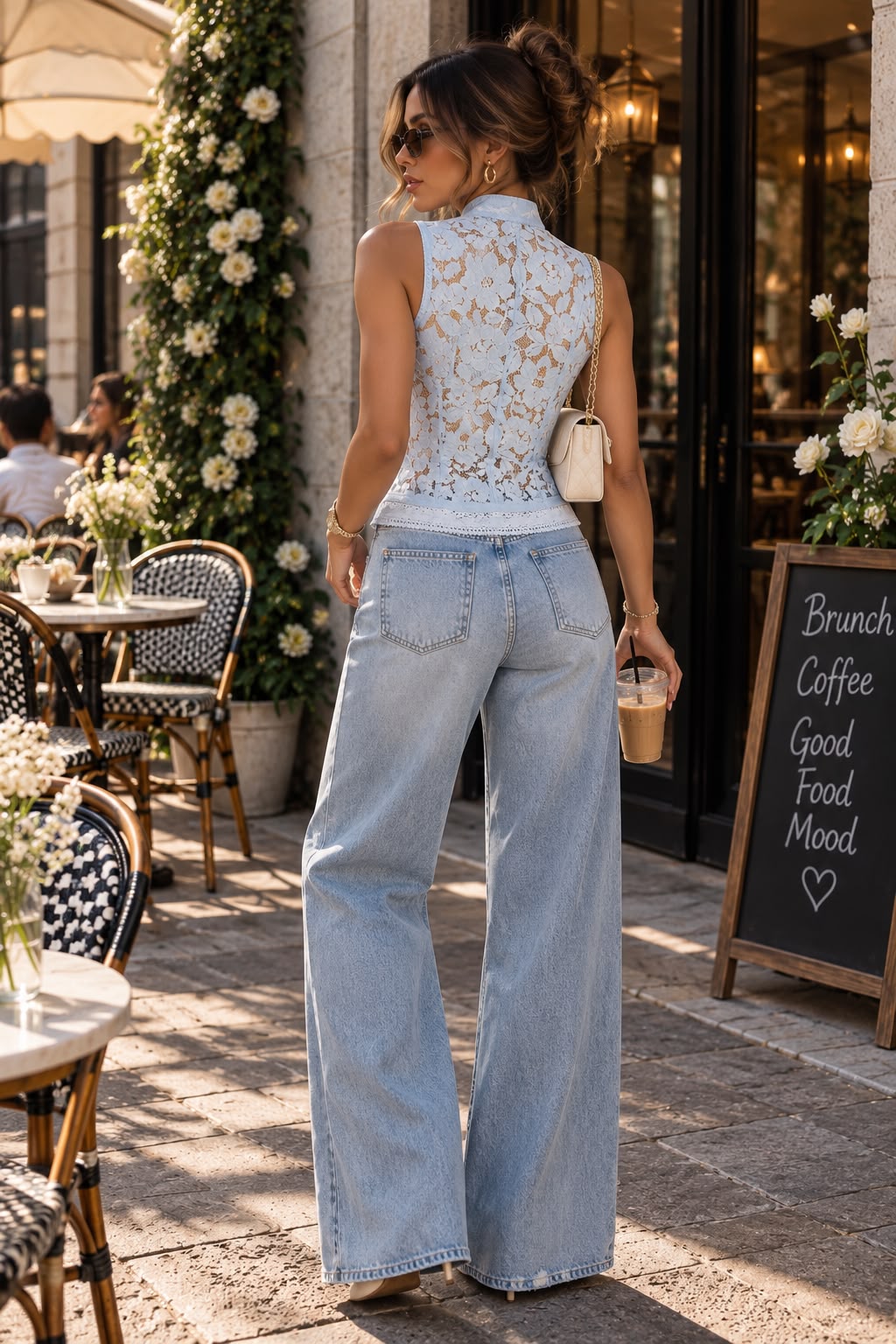 Blusa de encaje celeste