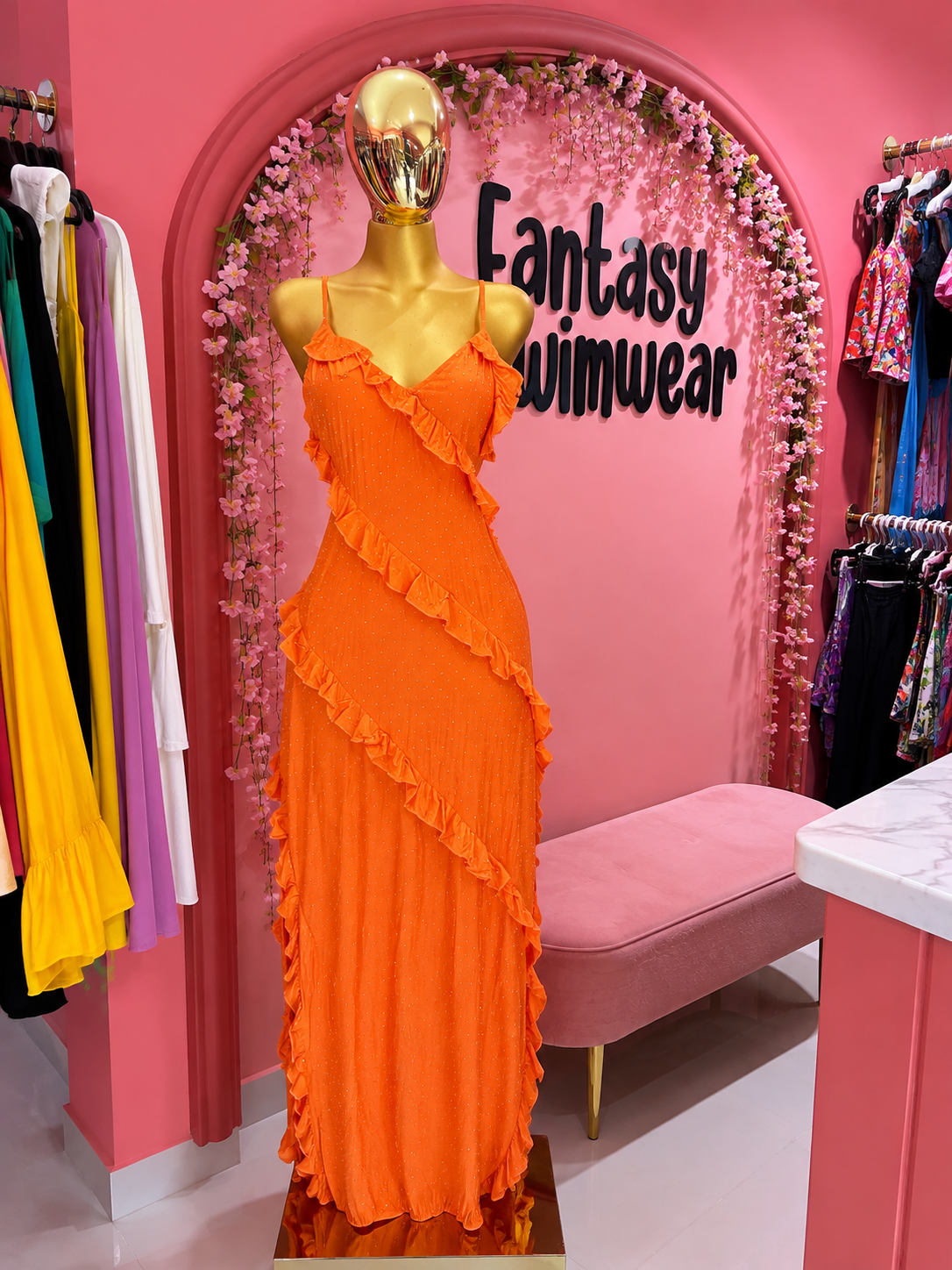 Vestido naranja con brillo
