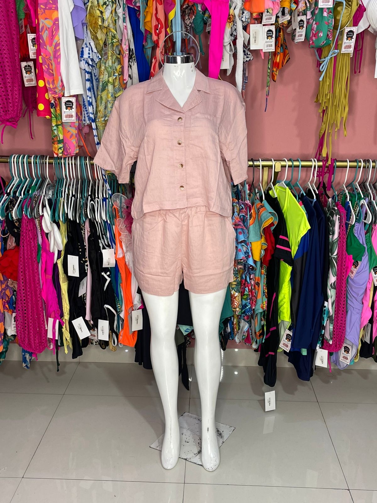 Conjunto short y blusa rosa