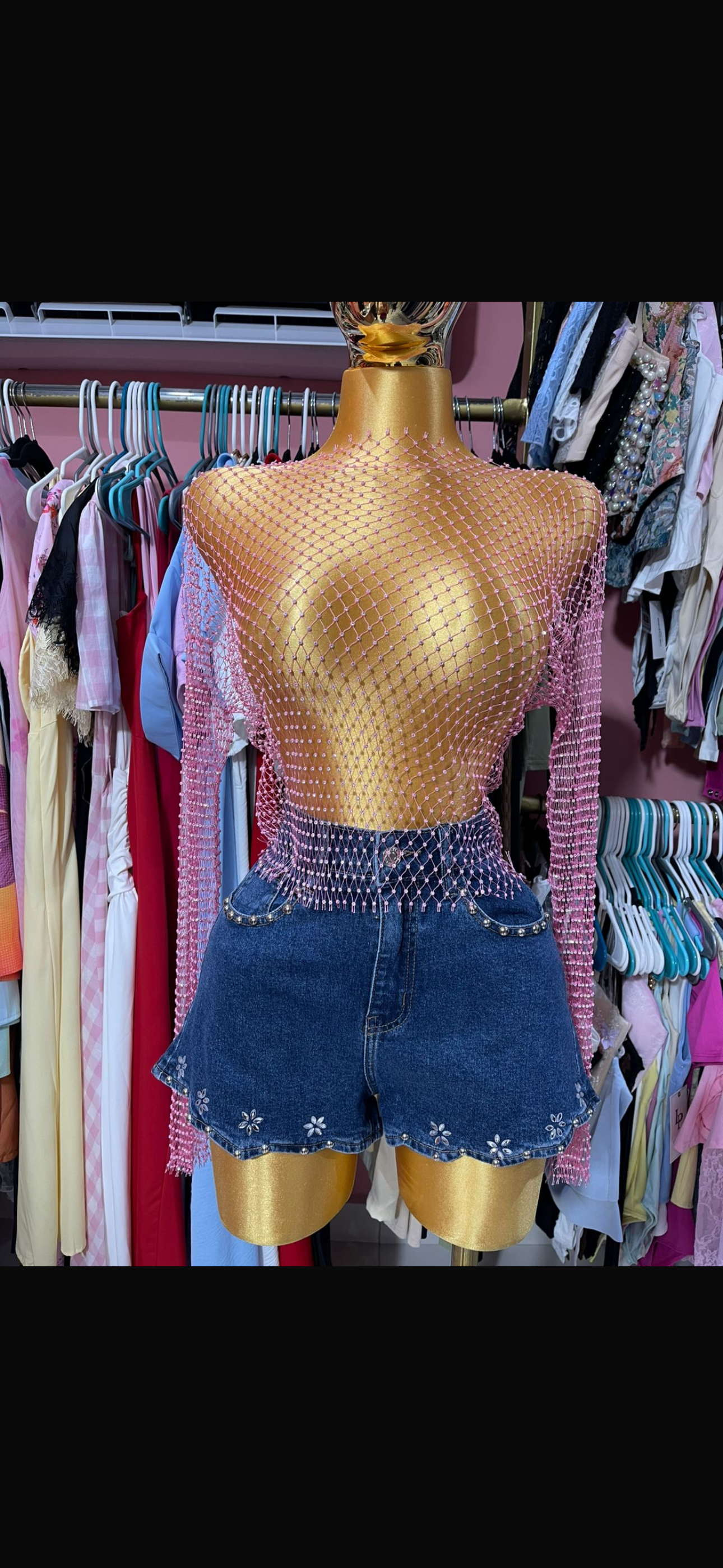 Blusa Transparencia Glam Manga Larga Pink