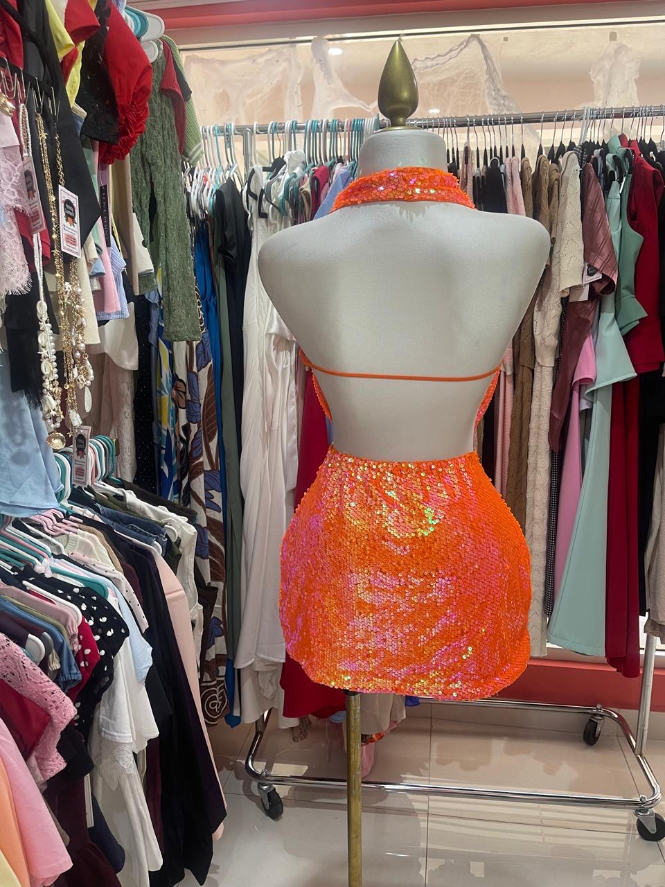 Set naranja 2 piezas lentejuelas
