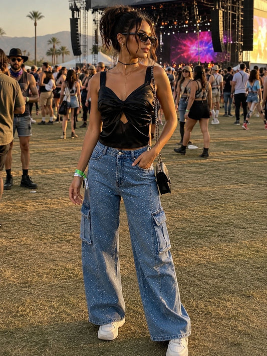 Crop negro satin