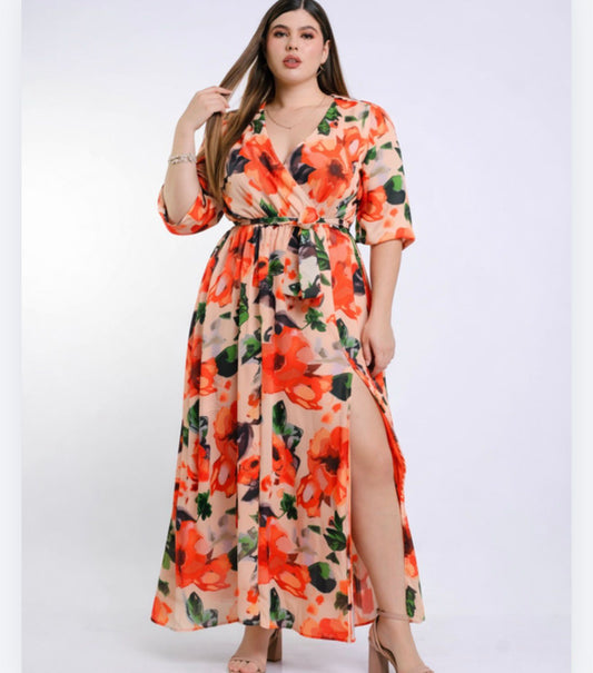 Vestido flores naranjas