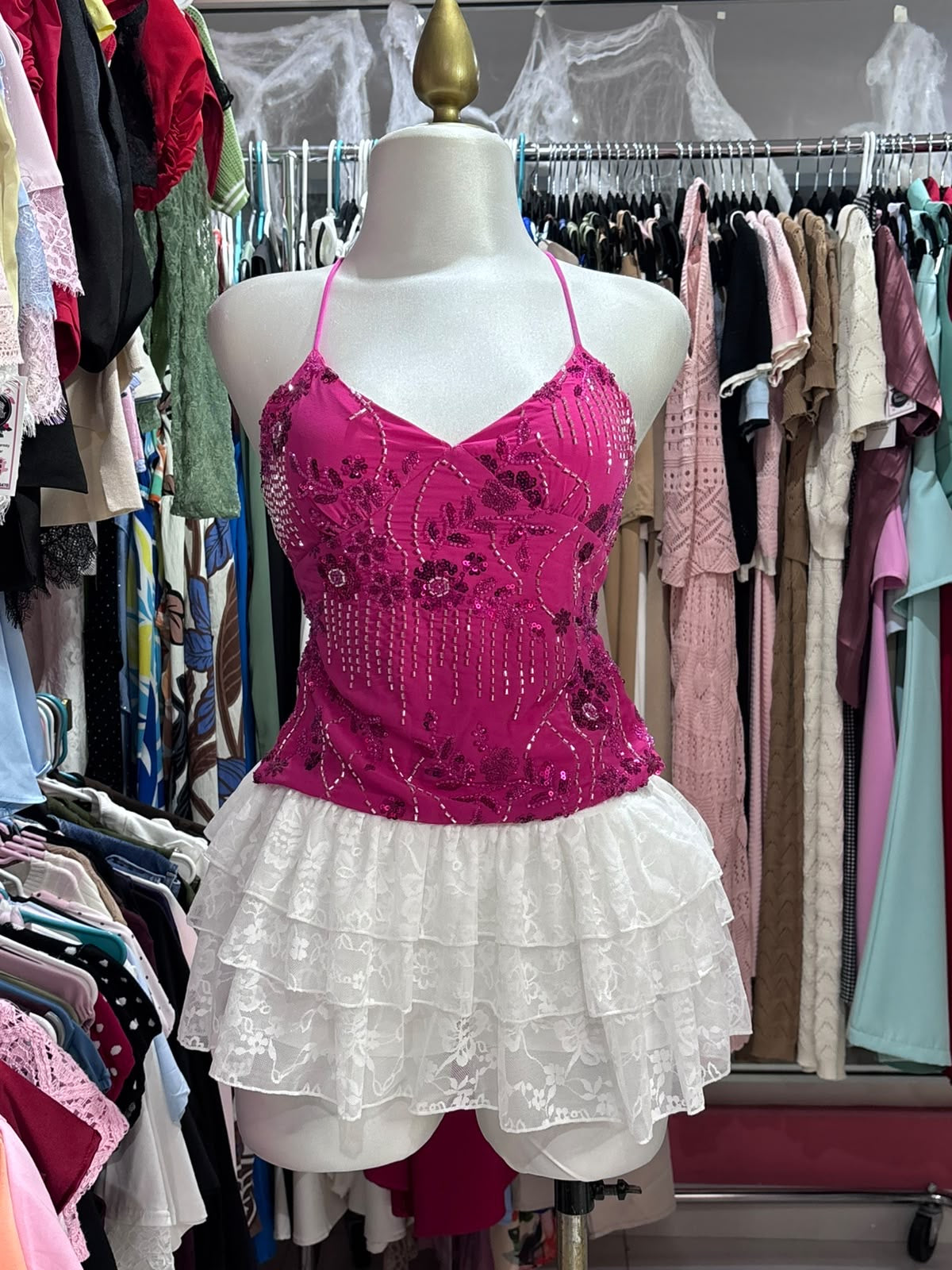 Blusa rosa sin espalda
