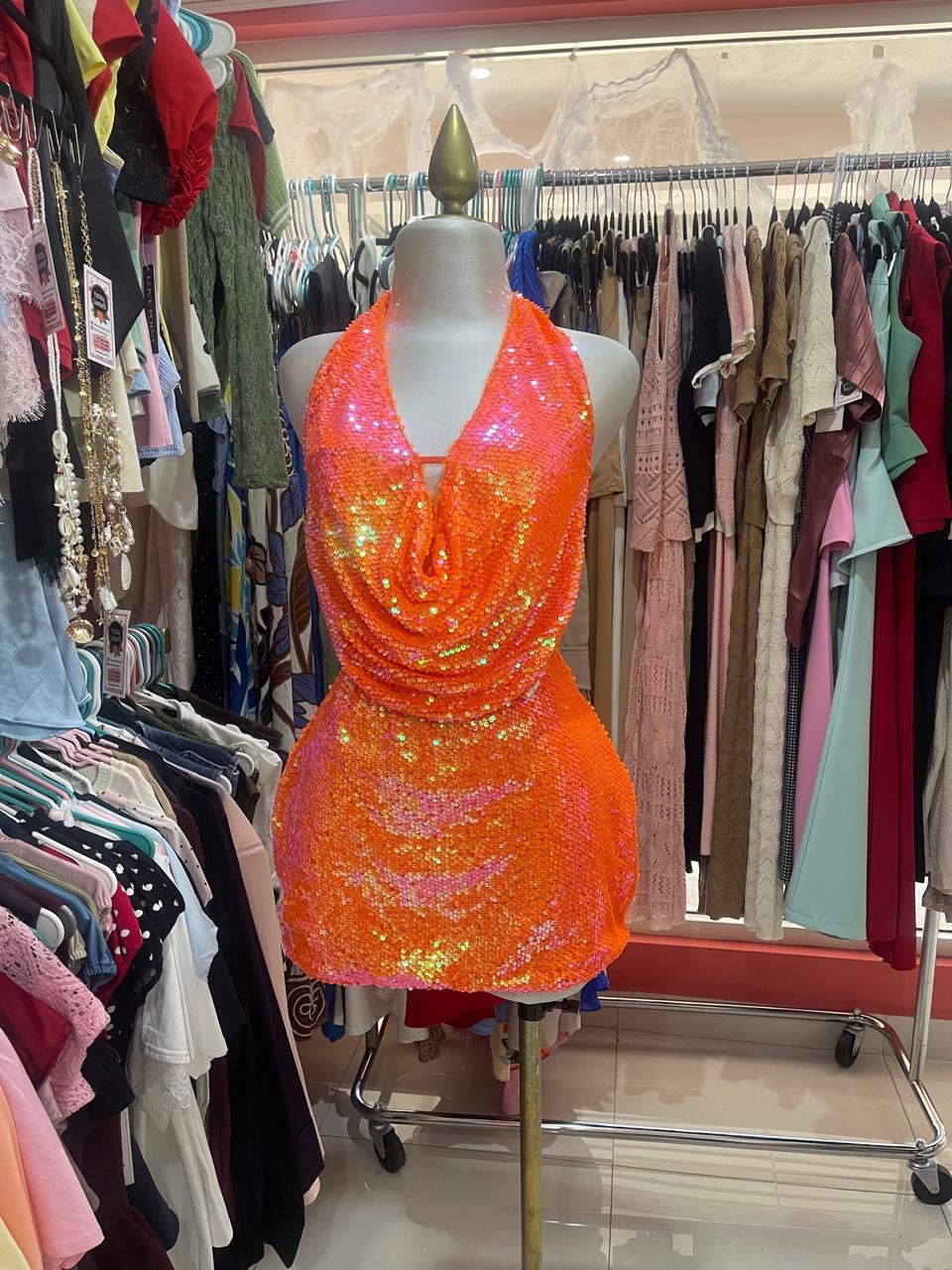 Set naranja 2 piezas lentejuelas