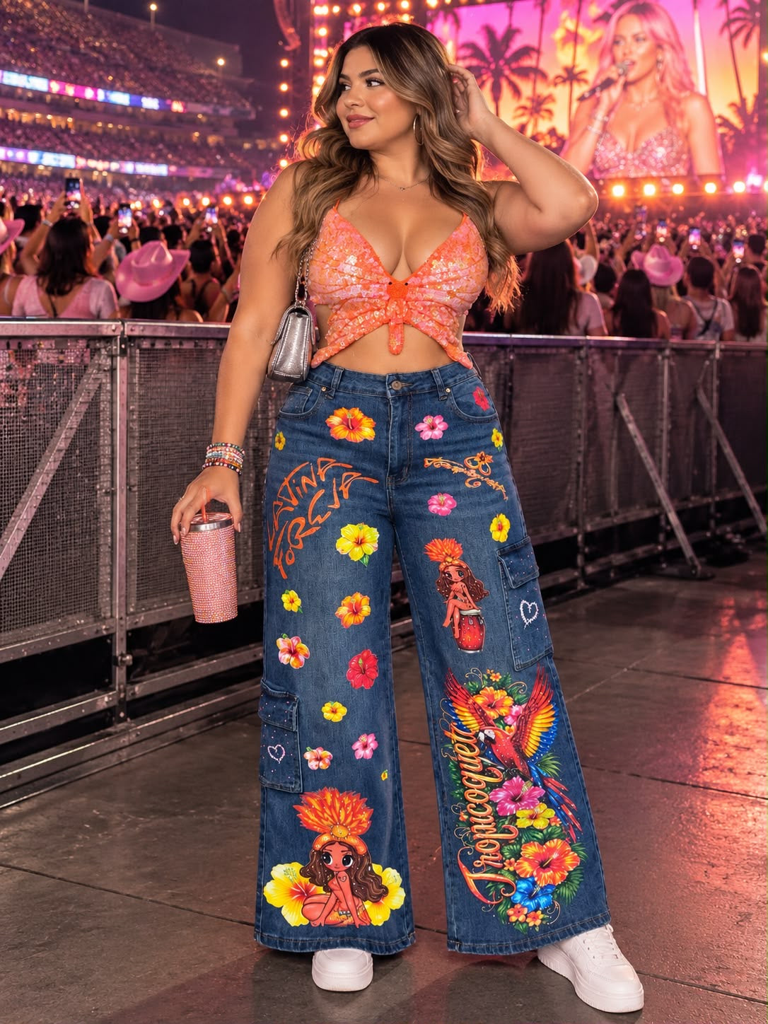 Pantalón estampado Karol G wide leg cargo