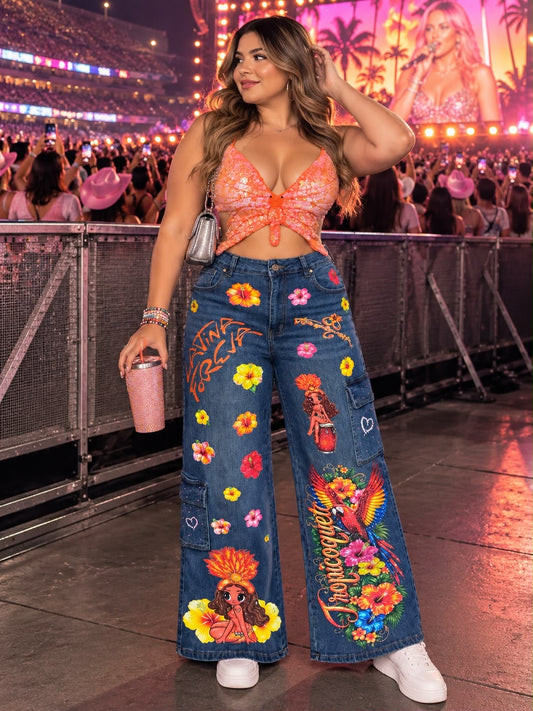 Pantalón estampado Karol G wide leg cargo