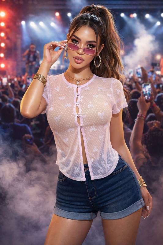 Blusa transparente moñitos rosa