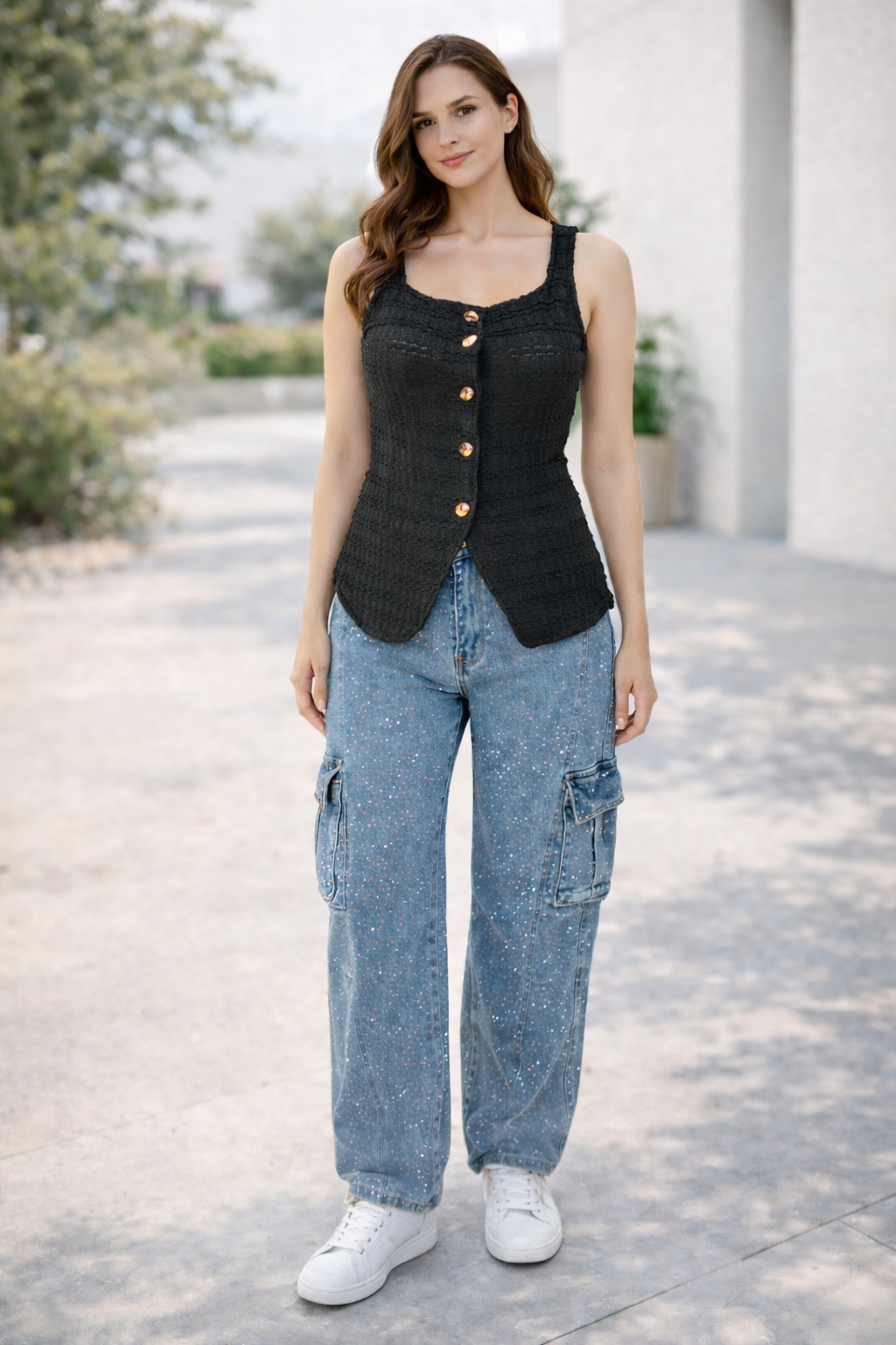 Blusa negra botones dorados