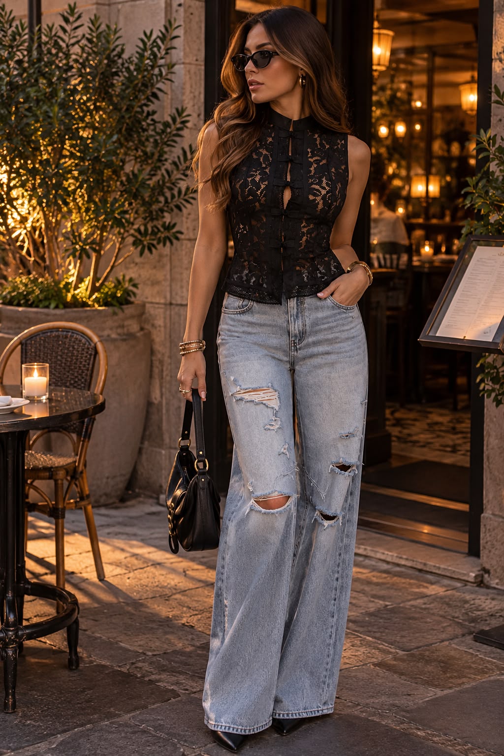 Blusa de encaje negra
