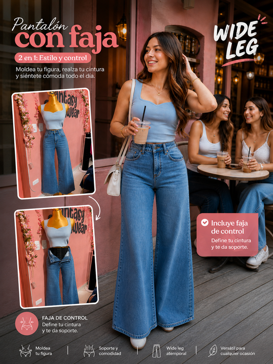 Pantalón kosh con faja wide leg
