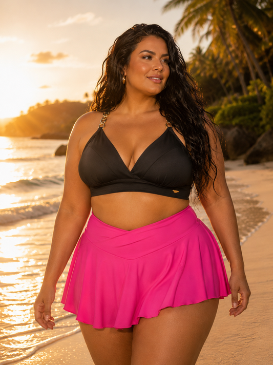 Falda short circular rosa