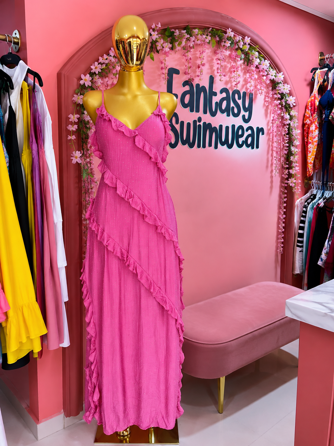 Vestido rosa con brillo