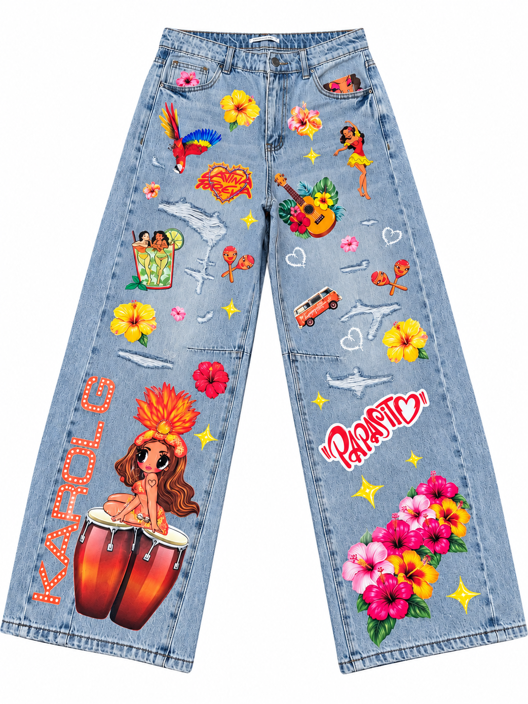 Pantalón Karol G claro rasgado
