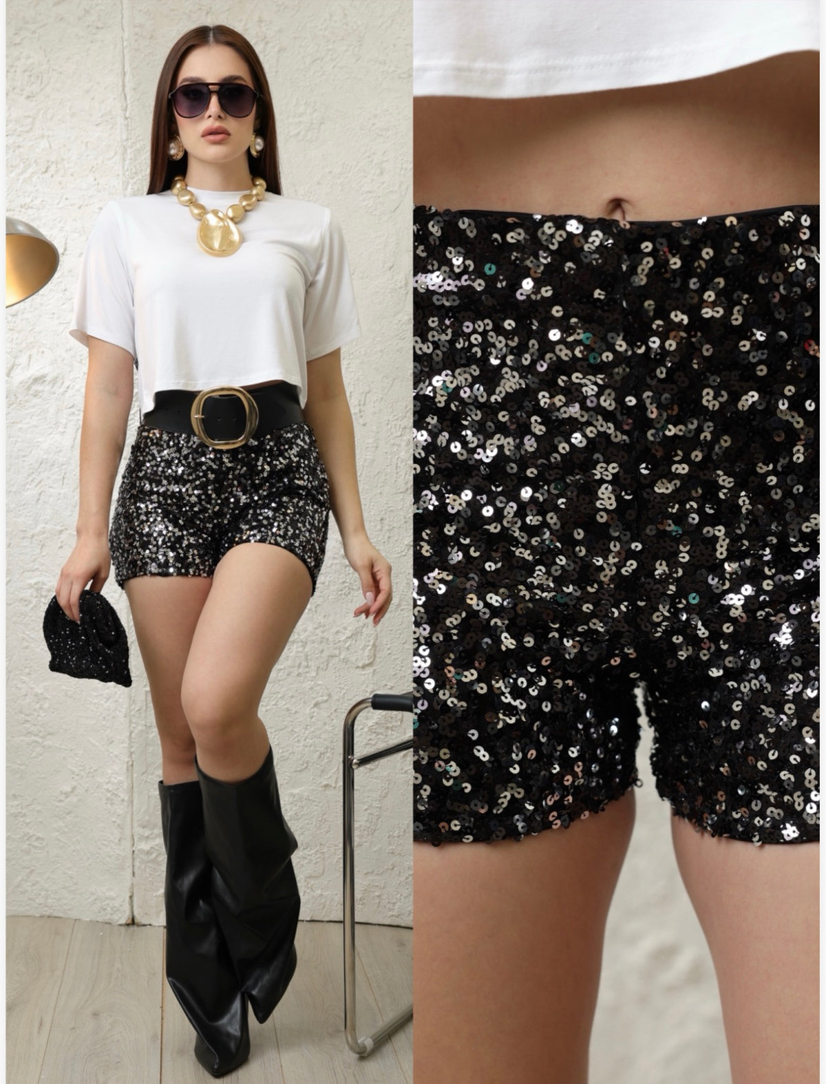 Short de lentejuela negro