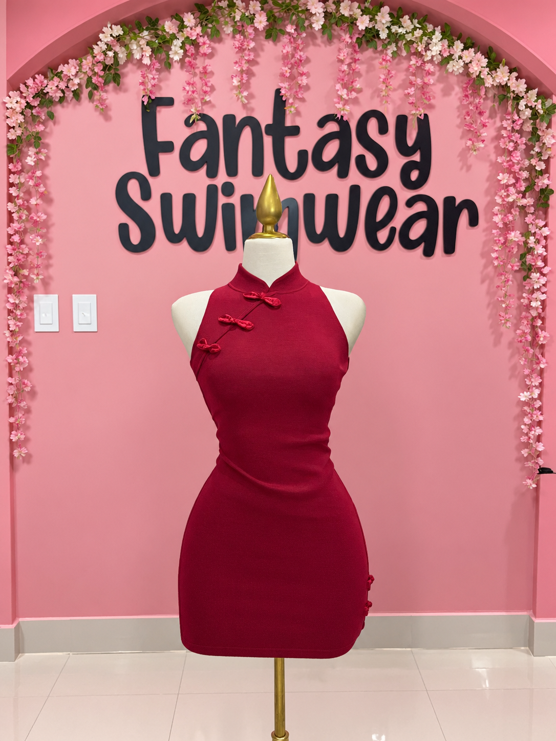 Vestido burgundy con detalle japonés