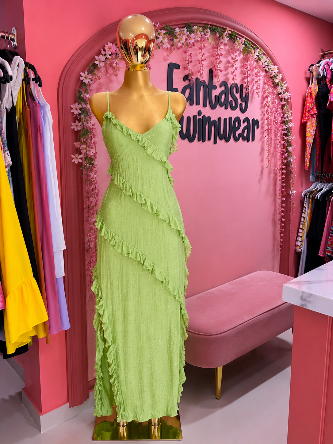 Vestido verde con brillo